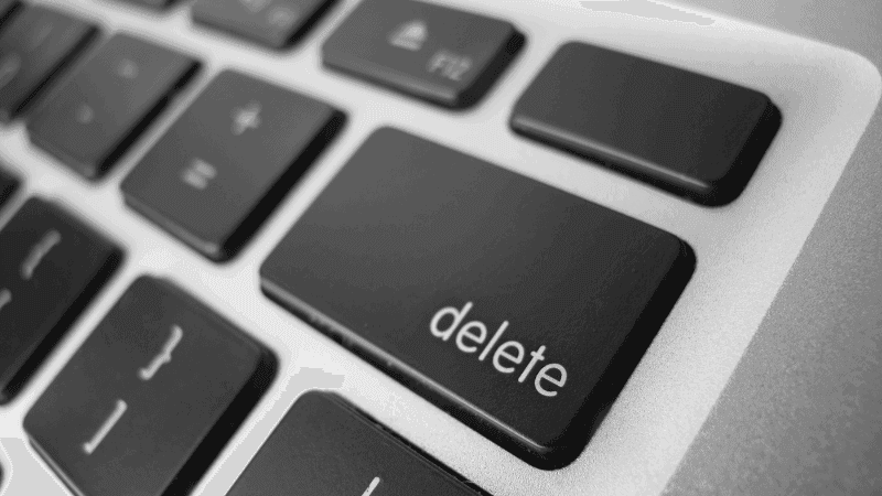 delete key on a keyboard.