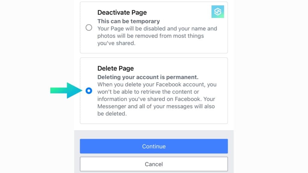 Delete facebook page or account