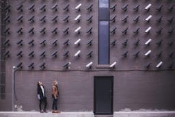 Architecture building with security cameras on wall