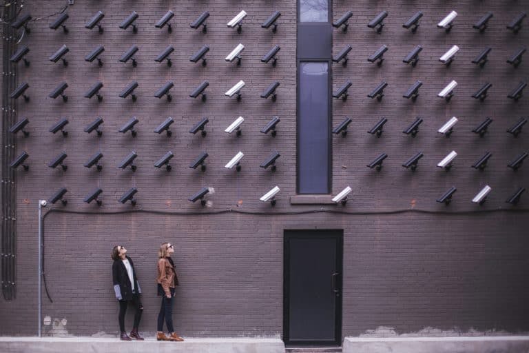 Architecture building with security cameras on wall