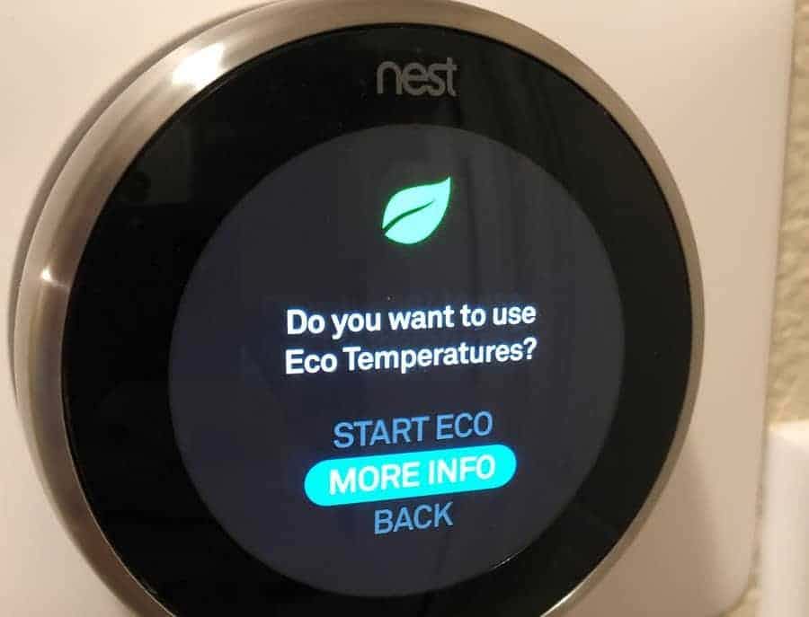 Nest thermostat with eco mode screen options