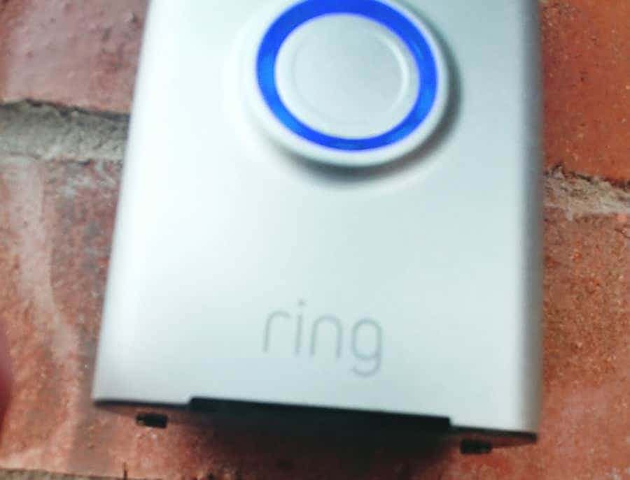Bottom of ring doorbell with blue light