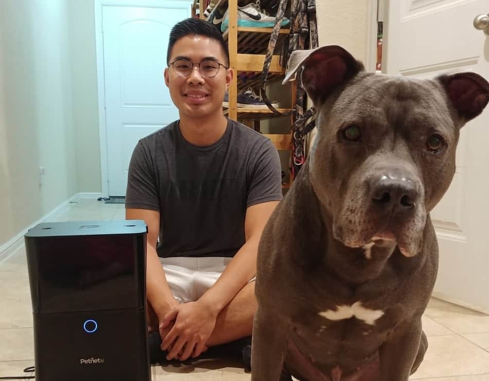 Smart Pet Feeder with man and dog