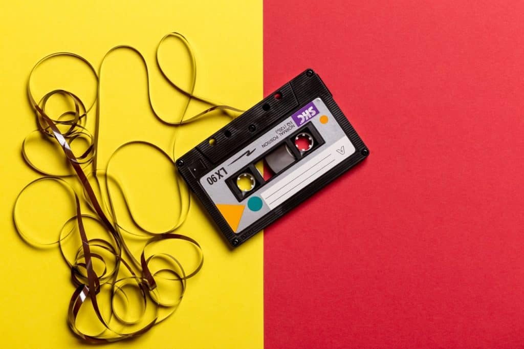 Cassette with tape and wires.