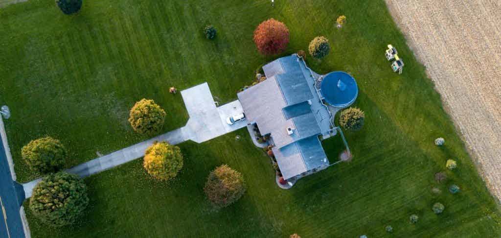 Drone shot of the top of a large home.