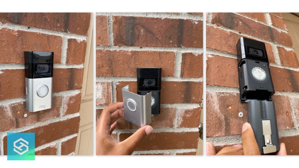 Ring doorbell 4 on wall with battery open