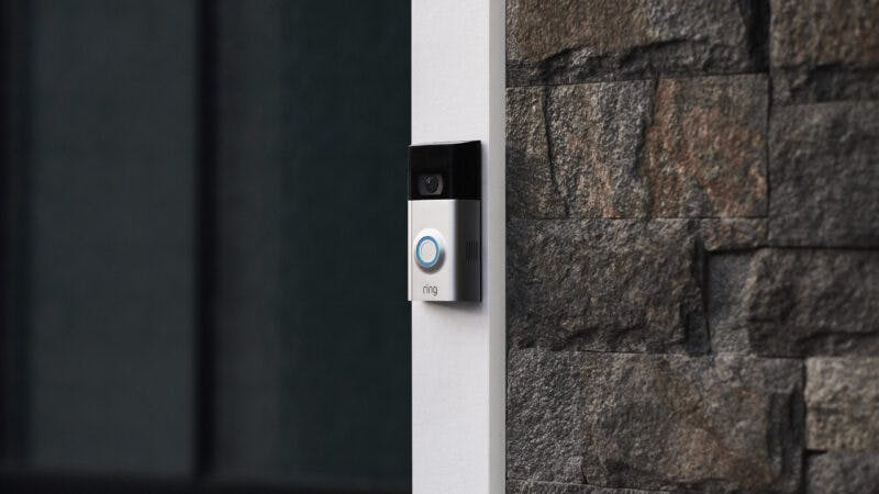 ring doorbell 2 on house with brick siding and blue door
