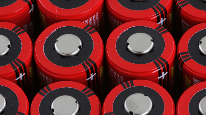Several red lithium batteries