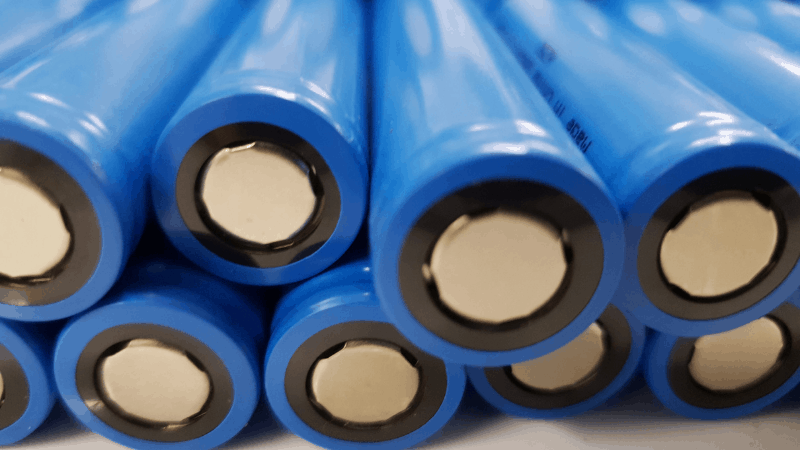 Several blue lithium batteries