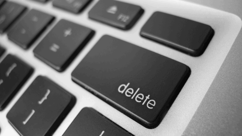 delete key on a keyboard.