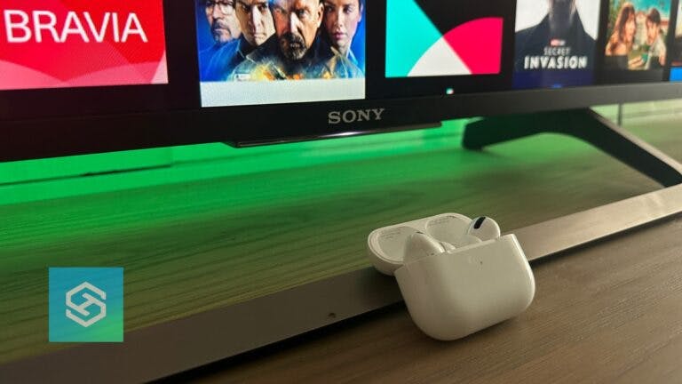 airpods in front of sony tv