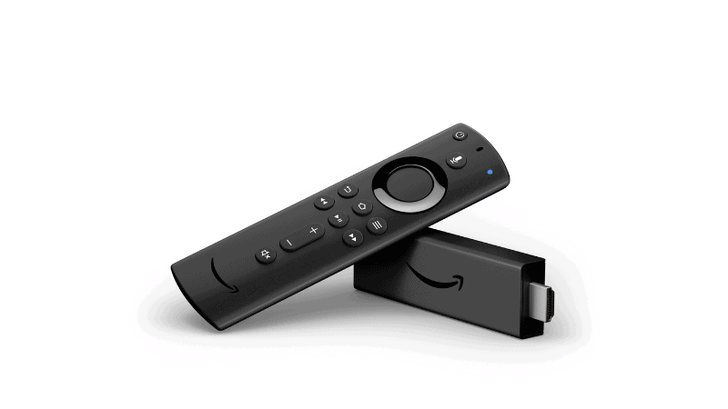 Amazon firestick with remote on white table