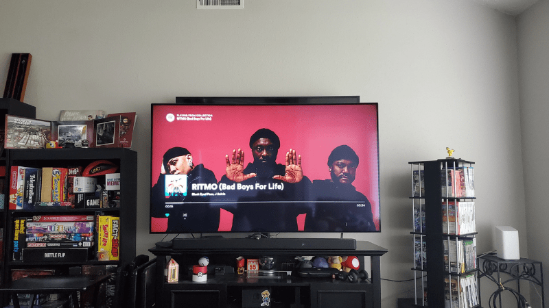 Music playing on spotify app on smart tv in living room