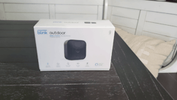 Blink outdoor camera product box on the table