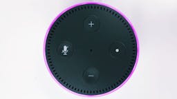 Echo dot with purple light ring.