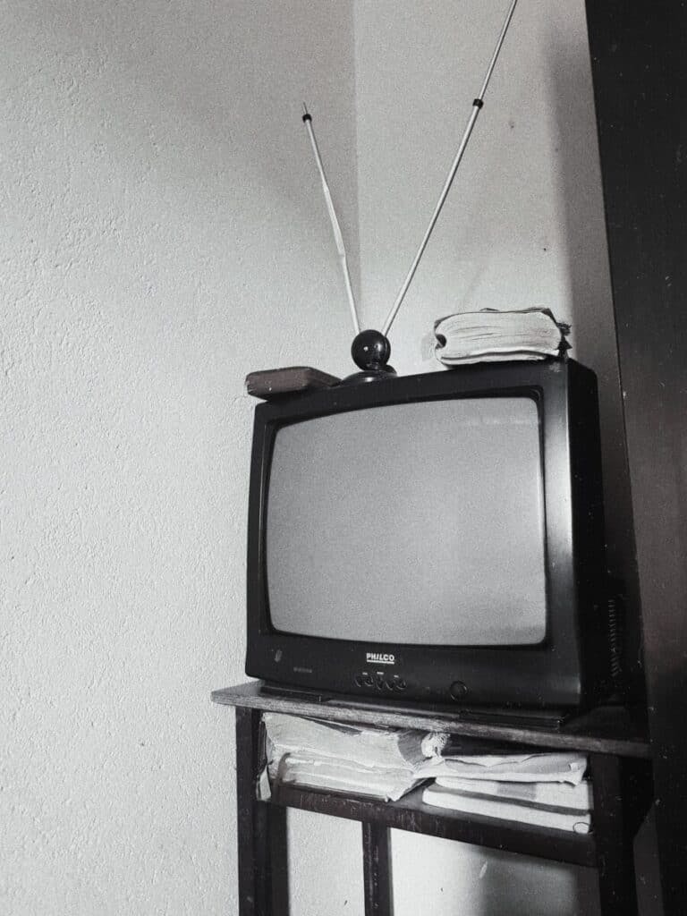 Old box tv with bunny ears