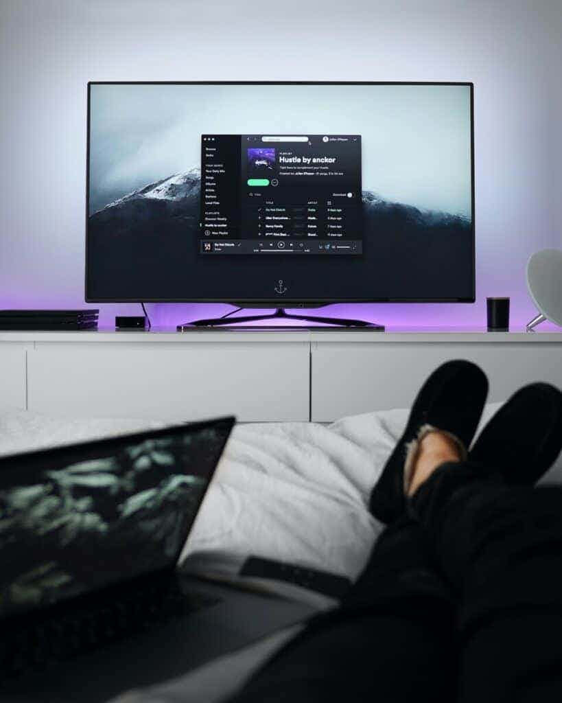 tv with purple lights underneath