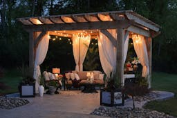 outdoors under a canopy