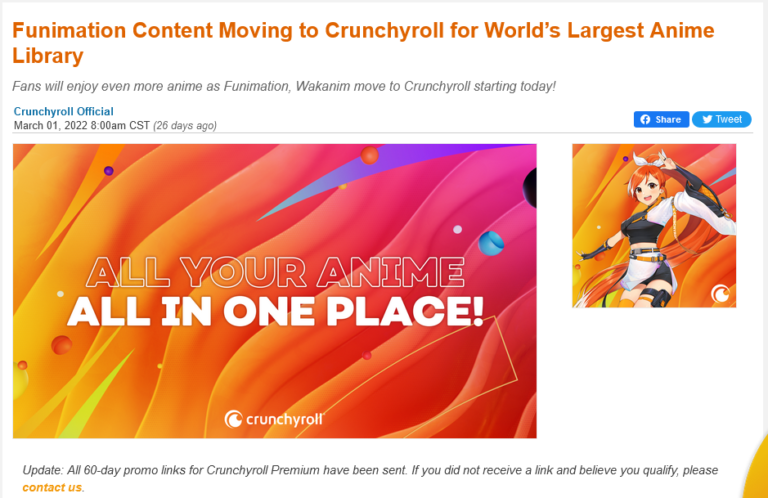 crunchyroll blog announcing funimation and crunchyroll merger