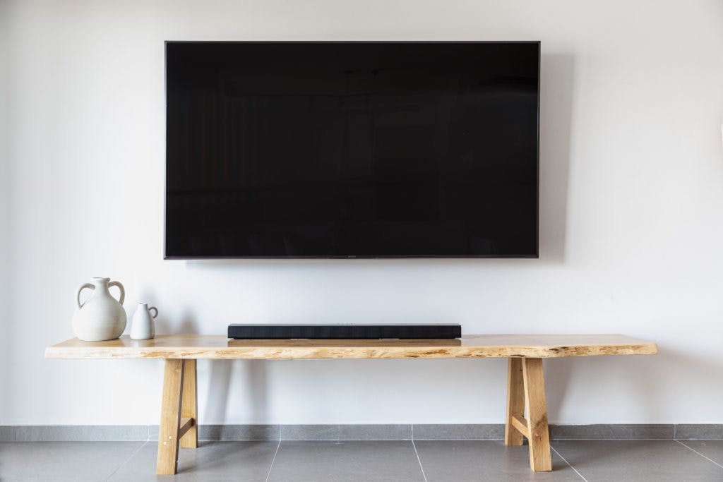 Flatscreen TV mounted on the wall