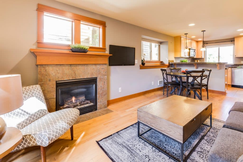 tv in warm toned living room