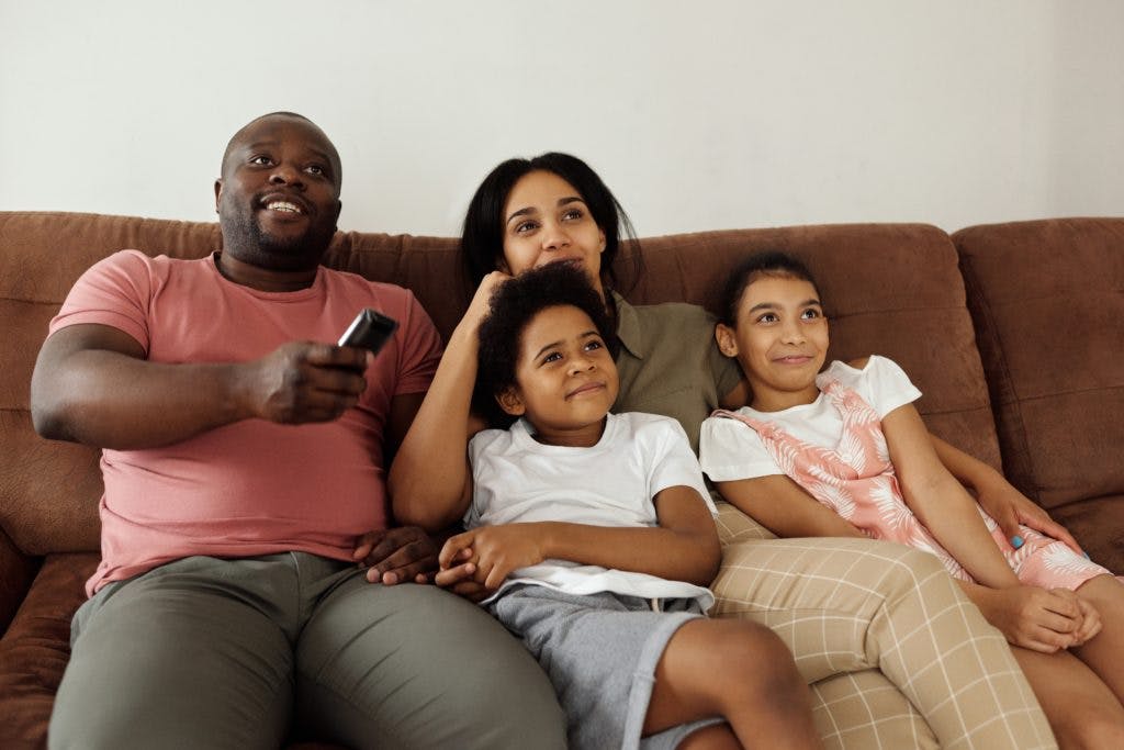 family watching tv