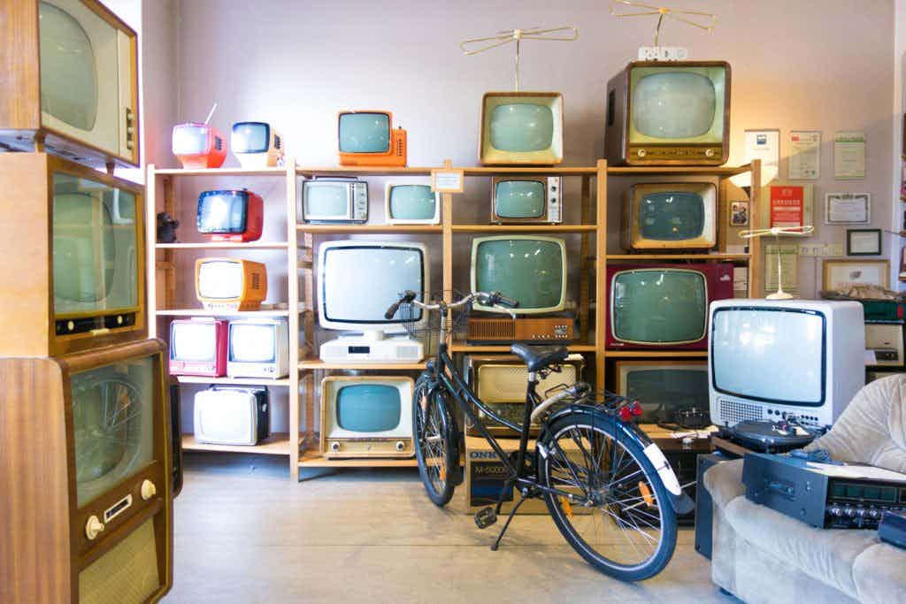 Vintage TVs on shelf