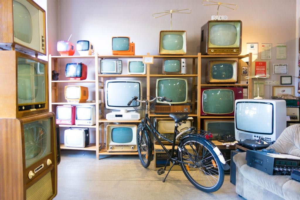 Vintage TVs on shelf