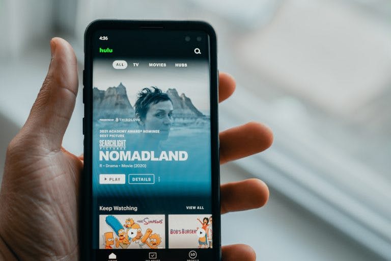 A screenshot of Nomadland on Hulu on a smartphone