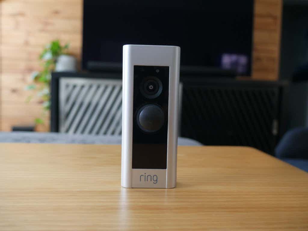 A silver Ring Video Doorbell
