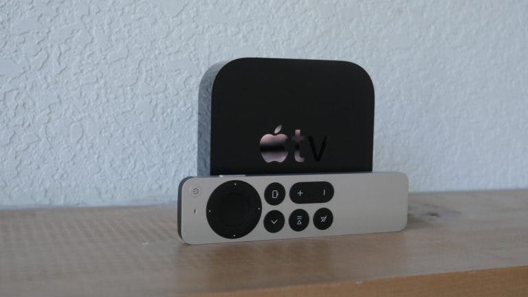 An Apple TV with remote