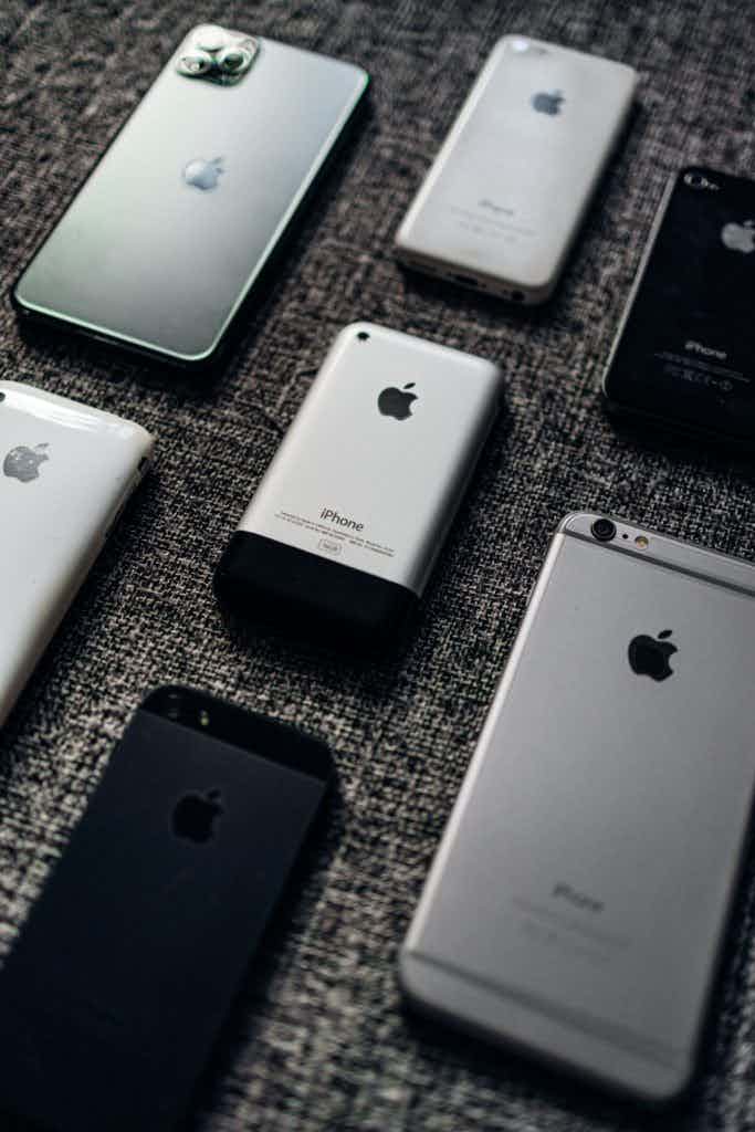 Several generations of iPhones
