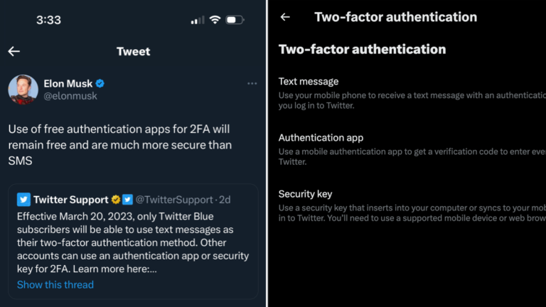 Tweet from Elon Musk and 2 factor authentication