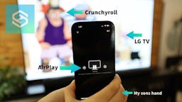 Airplay on phone connected to LG TV with Crunchyroll playing