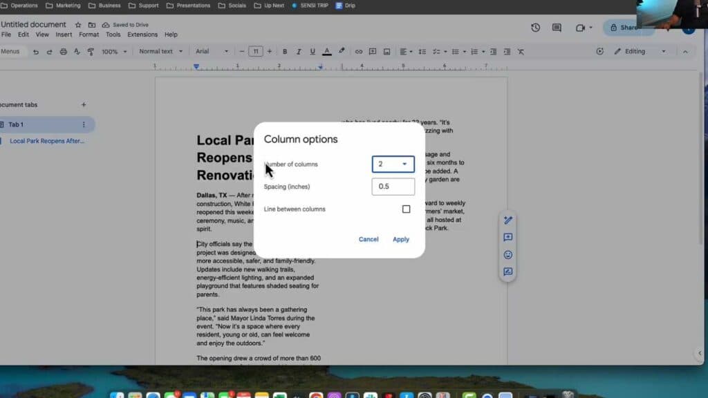 How To Make Columns On Google Docs